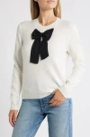 Cece Bow Front Crewneck Sweater In Antique White