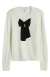 Cece Bow Front Crewneck Sweater In Antique White