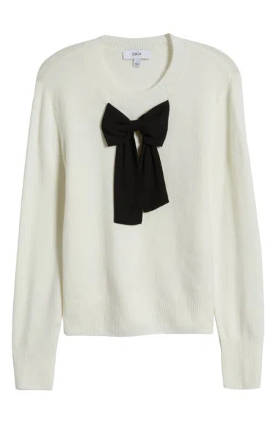 Cece Bow Front Crewneck Sweater In Antique White