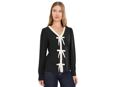 Cece Bow Front Long Sleeve Blouse Women's Clothing Rich Black: Md, Polyester