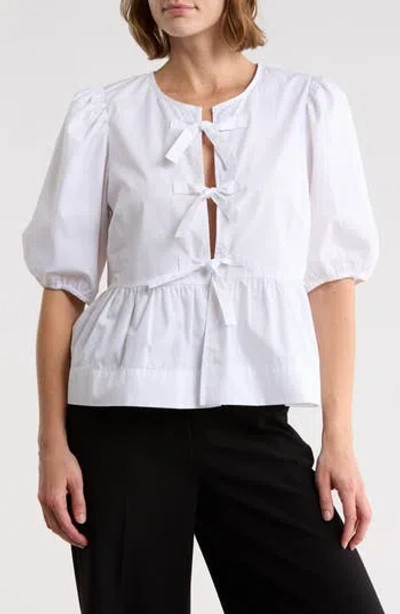 Cece Bow Front Puff Sleeve Top In White