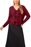 Cece Bow Front Sweter In Burgundy