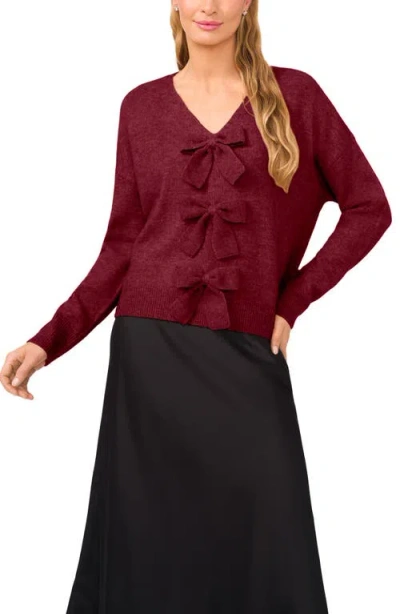 Cece Bow Front Sweter In Burgundy