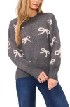 Cece Bow Jacquard Crewneck Sweater In Gray