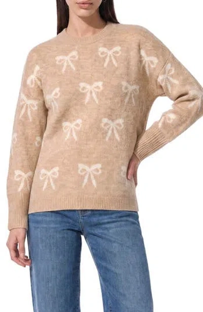 Cece Bow Jacquard Crewneck Sweater In Neutral