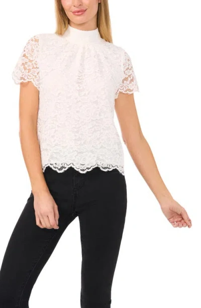 Cece Bow Mock Neck Lace Top In New Ivory