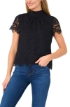 Cece Bow Mock Neck Lace Top In Rich Black