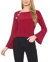 Cece Bow Placket Blouse In Burgundy