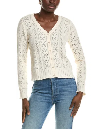 Cece Bow Pointelle Cardigan In White