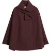 Cece Bow Scarf Collar Cape In Burgundy