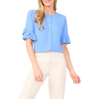 Cece Bow Sleeve Button-up Top In Blue