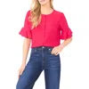 Cece Flounce Elbow Bow Sleeve Top In Pink