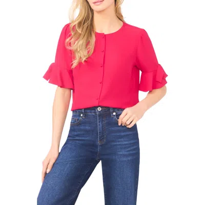 Cece Bow Sleeve Button-up Top In Pink
