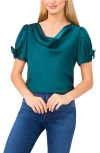 Cece Bow Sleeve Cowl Neck Satin Charmeuse Top In Blue