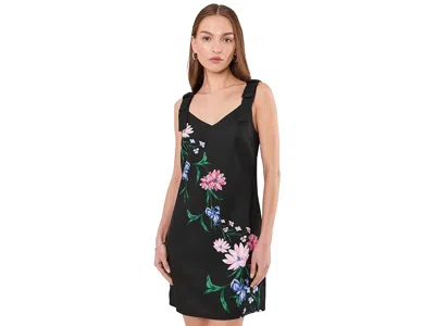 Cece Bow Strap Placement Print Midi Dress In Multi