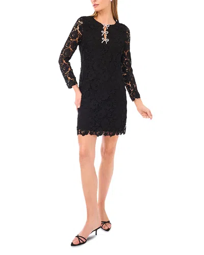 Cece Bow Trim Lace Sheath Dress In Black