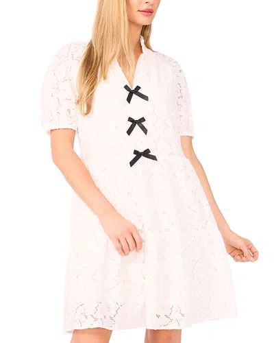 Cece Bow Trim Lace Dress In Neutral