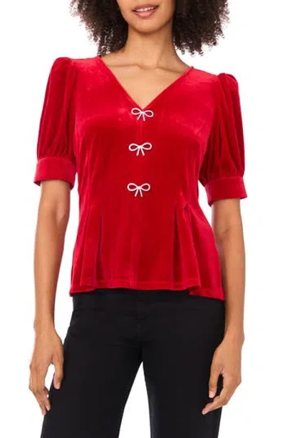 Cece Bow Velvet Top In Red