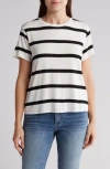 Cece Boxy Crop T-shirt In Black/ivory Stripe