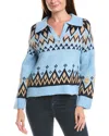 Cece Fair Isle Boxy Collar Sweater In Blue