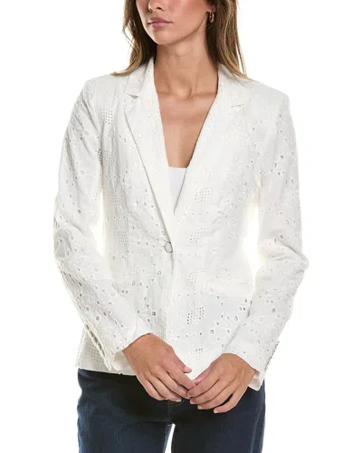 Cece Broderie Straight Blazer In White