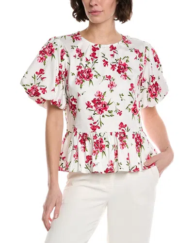 Cece Bubble Shirred Neck Peplum Top In White