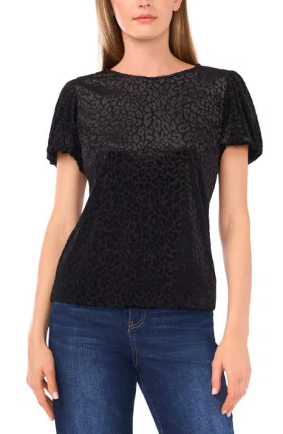 Cece Bubble Sleeve Leopard Velvet Top In Black