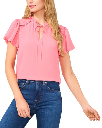 Cece Bubble Sleeve Split Neck Blouse In Confetti Pink