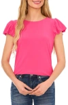 Cece Date Night Cap Bubble Sleeve Tee With Bow Tie Back In Bright Rose Pink