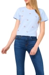 Cece Butterfly Embellished Cotton T-shirt In Spa Blue