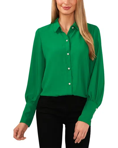 Cece Button-down Collared Tall Cuff Blouse In Green