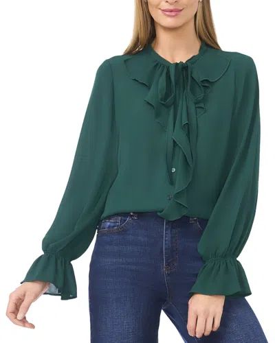 CECE BUTTON DOWN RUFFLE TOP