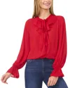Cece Button Down Ruffle Top In Red