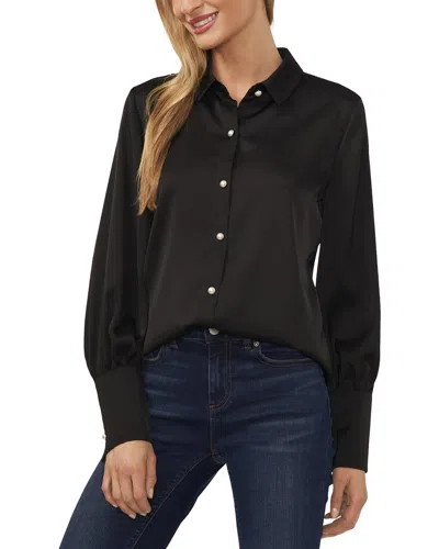 Cece Button Down Top In Black