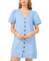 Cece Button Front Denim Minidress In Light Blue Wash
