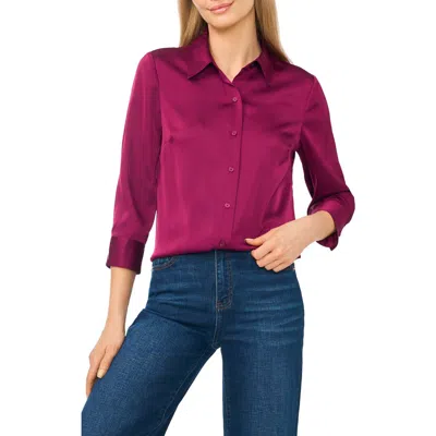 Cece Button Front Satin Shirt In Pink