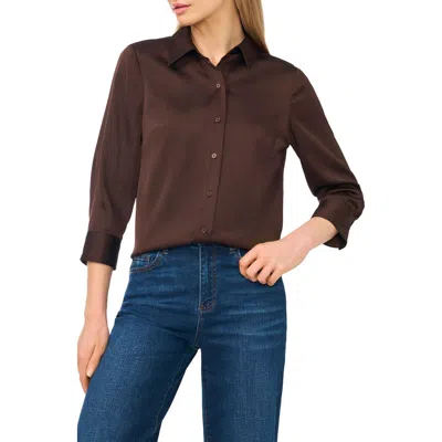 Cece Button Front Satin Shirt In Multi