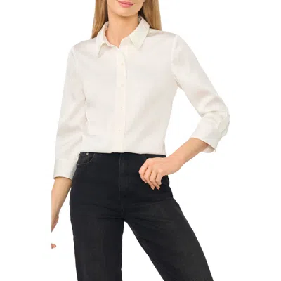 Cece Button Front Satin Shirt In White