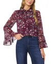 Cece Ruffle Cuff Button Down Blouse In Multi