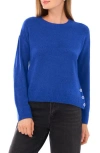 Cece Button Trim Sweater In Blue