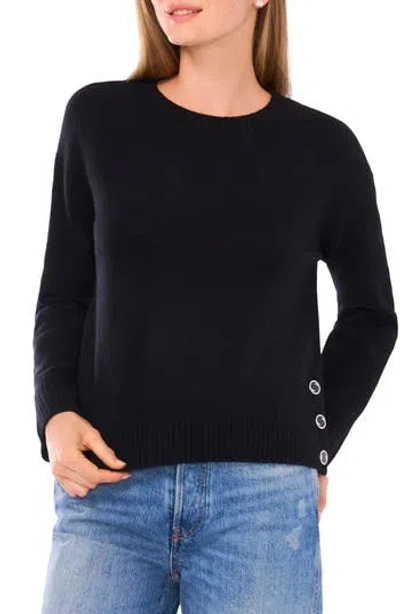 Cece Button Trim Sweater In Blue