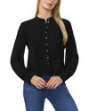 Cece Pearly Button Satin Top In Black