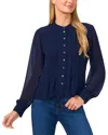 Cece Pintuck Pleat Georgette Button-up Top In Blue