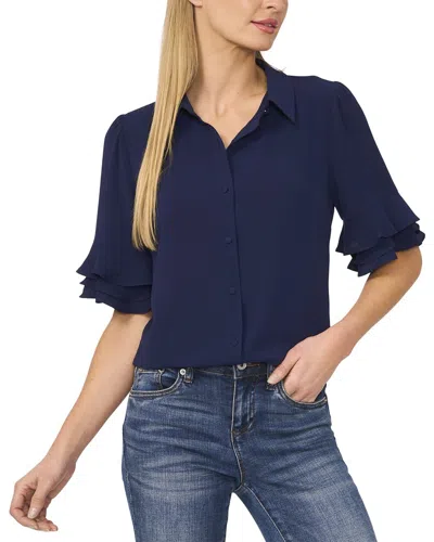 Cece Button-up Collared Blouse In Blue