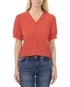Cece Frill V-neck Button-up Blouse In Red