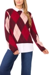 Cece By Cynthia Steffe Pointelle Chevron Stripe Crewneck Sweater In Red
