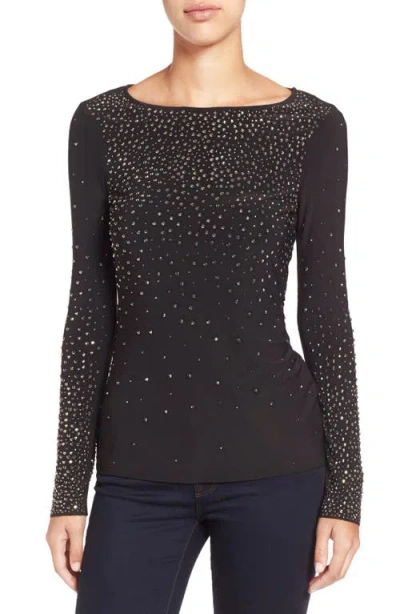 Cece By Cynthia Steffe Rhinestone Embellished Long Sleeve Top In Black