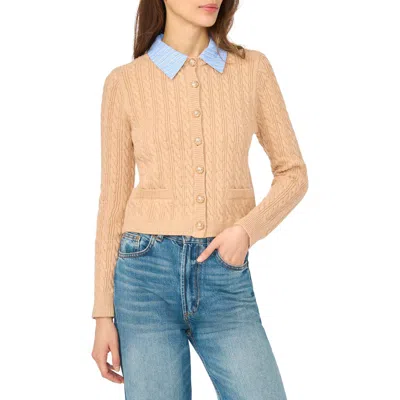 Cece Cable Knit Twofer Cardigan In Mellow Sand