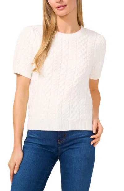 Cece Cable Stitch Short Sleeve Sweater In Antique White