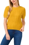 Cece Cable Stitch Short Sleeve Sweater In Honey Pot